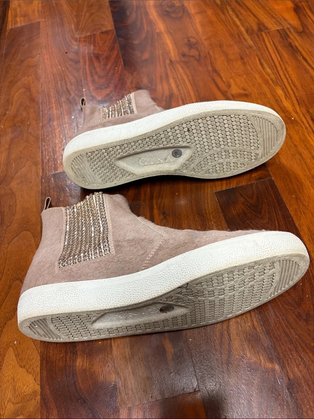 Women's Taupe Slip-On Chelsea Sneakers with Embellished Elastic Panels